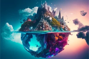 Canvas Art Blue Purple Fantasy City Abstract Landscape Wall Picture Poster Print - Picture 1 of 22