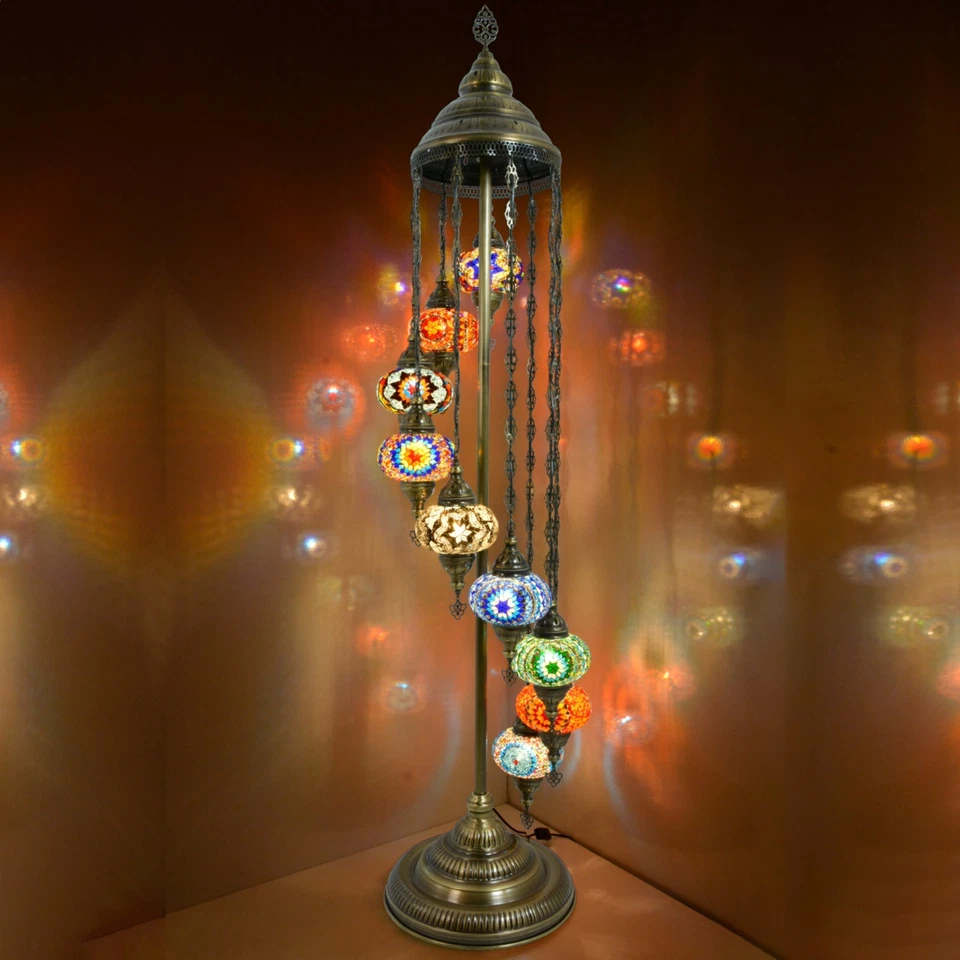 Turkish Mosaic Floor Lamp 9 Globes – 71” Tall Handmade Lamp with Bulbs Included  - Image 1 of 4