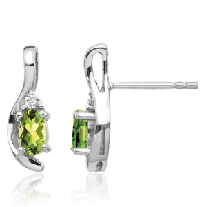 14K Solid White Gold Peridot Diamond Dangle Earrings - Picture 1 of 11