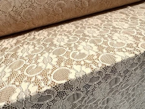 Corded Stretch Spandex Lace Fabric, Per Metre - Floral - Matte Nude - Picture 1 of 4