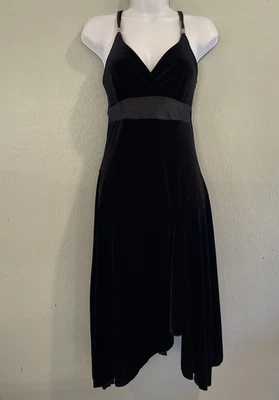 Vintage 90s Dress M Whimsigoth Fairy Grunge Velvet Asymmetric Y2K Babydoll Black - Image 1 of 4