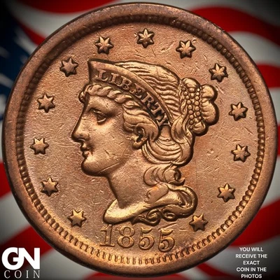 Centavo grande cabello trenzado 1855 A7787 Foto 1 de 2