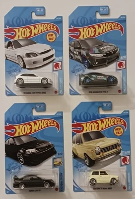 Lote de 4 Hot Wheels 2021 Nuevos Modelos-J-Imports Honda Civic Tipo R-Si y 70 Personalizados Foto 1 de 4