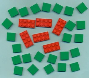 LEGO Tile 2x2 2x4 Lot of 32 Red & Green Specialty Bricks Replacement Parts - Picture 1 of 1