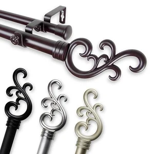 Mirah 1" Double Curtain Rod Adjustable Drapery Rod 28-240" (5 sizes, 4 colors) - Picture 1 of 5