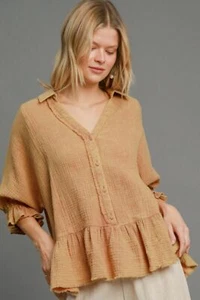 Umgee Full Size Mineral Washed Cotton Gauze Top Plus Size - Picture 1 of 9