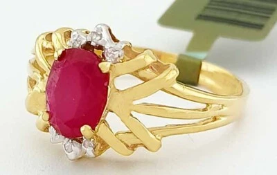GENUINE 1.18 Cts RUBY & DIAMOND RING 10k GOLD - Free Certificate Appraisal - Image 1 of 4
