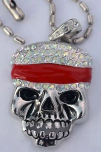 Heavy Chrome Skull Incrusted Designer Necklace - Pendent size 6.5 x 5 cm NEW - Picture 1 of 3