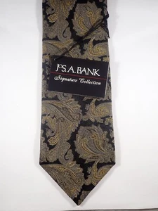 NWT JOS A BANK DARK BROWN w/ BIEGE & MULTI-COLOR PAISLEY 100% SILK NECK TIE - Picture 1 of 8