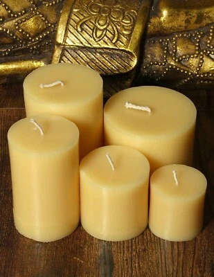 CHOOSE YOUR PILLAR SIZE 100% PURE BEESWAX Organic Candles Cotton Wick Honey Bees - Image 1 of 4