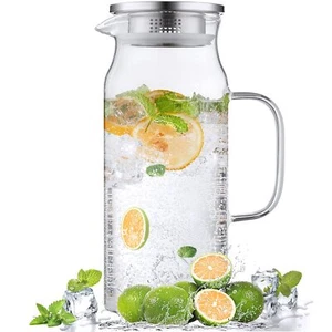 2 Liter 68 Oz Glass Pitcher With Lid And Spout Water Pitcher For Fridge Glass Ca - Picture 1 of 7