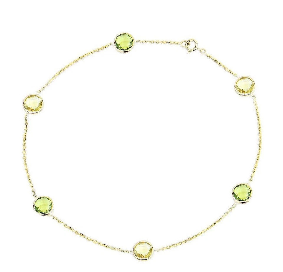 Tobillera de oro amarillo de 14K con peridoto y piedras preciosas de cuarzo limón 9,5 pulgadas Foto 1 de 2
