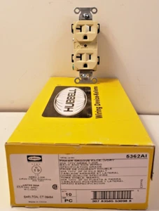 Hubbell 5362AI FINDER GROOVE FACE IVORY BACK AND SIDE WIRED 20A RECEPTICLE (10) - Picture 1 of 6