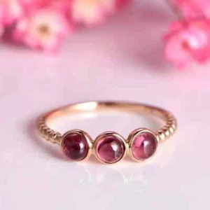 14k solid Rose gold Pink Tourmaline Gemstone Dainty Twisted Wedding Band Ring - Picture 1 of 7