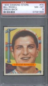 Diamond Stars #76 1935 Billy Rogell espalda verde PSA 8 Tigers (1699) - Imagen 1 de 2
