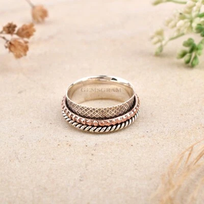 925 Sterling Silver Handmade Women Meditation Spinner Ring's Silver Gift Jewelry - Image 1 of 4