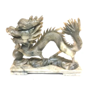Vintage Speckstein handgeschnitzt chinesischer Drache mit Perlenkugel Weisheit - Bild 1 von 7