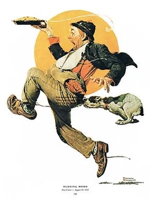 Impresión de póster vintage de Norman Rockwell: "EL LADRÓN DE PASTEL / HOBO HUYENDO" 11x15" - Imagen 1 de 1