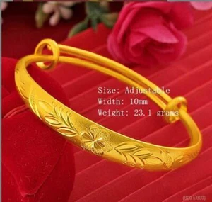 2pc Flower Adjustable 22k 22k 23k 24k Thai Baht Yellow Gold Gp Jewelry Bracelet - Picture 1 of 6