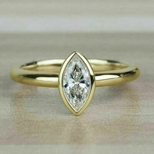 2 Ct Marquise Diamond Solitaire Engagement Wedding Ring 14K Yellow Gold Finish - Picture 1 of 8
