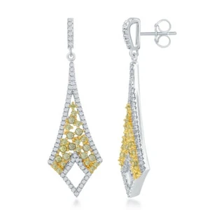 Sterling Silver Gold Plated Long Yellow CZ Earrings - Picture 1 of 1