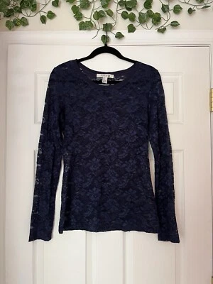Y2K Forever 21 海军蓝蕾丝长袖上衣,M 码 — 第 1/3 张图片