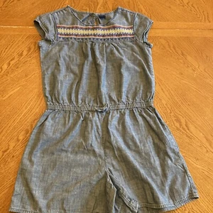 gap kids girls chambray romper size XXL emroidered boho demin shorts jump suit - Picture 1 of 15
