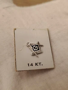 14K Gold Diamond Masonic Tie Tack Pin 14K White Gold - Picture 1 of 5
