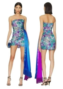 Bronx and Banco Selma Mini Dress Silk Fringe Drape Strapless Cocktail Size Small - Picture 1 of 16