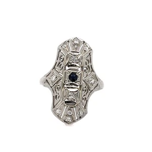 Anillo de cena cóctel vintage de oro blanco de 18 K diamante zafiro de oro blanco de 18 K - Imagen 1 de 4