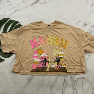 Wild Fable Target Womens Retro Hawaii Crop Top Tee Size M New Pink Tan Tropical - Picture 1 of 9