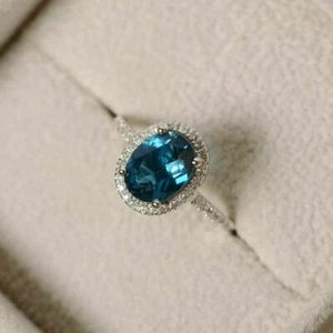 Anello di fidanzamento ovale 2,43 ct zaffiro blu creato in laboratorio in oro... - Foto 1 di 1