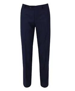 Boys Formal Slim Fit Smart Plain Wedding Party Trousers in Navy - Picture 1 of 4