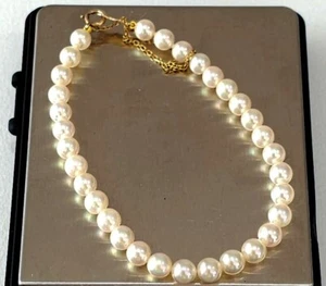 MIKIMOTO Akoya Pearl 5.0mm K14 Yellow Gold Beaded Bangle Bracelet 6.2~6.7inches - Picture 1 of 4