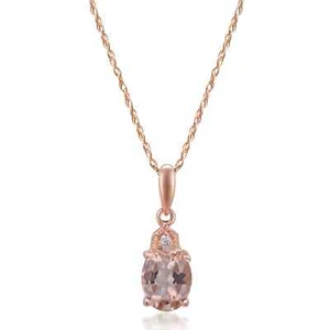 0.76 Ct Morganite & Lab Grown CVD Diamond Prong Pendant 10K Solid Rose Gold - Picture 1 of 4