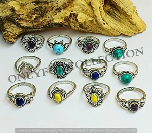 Turquoise & Mix Gemstone 925 Sterling Silver Plated Handmade 25 PCs Rings Lot - Picture 1 of 3