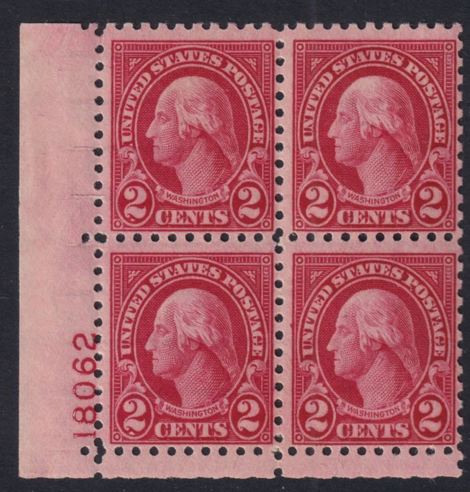 1924 Washington 2c carmine Sc 583 MNH full original gum plate block CV $110 (Y03 - Image 1 of 1