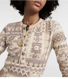 Polo Ralph Lauren Brown Aztec Print Crinkle Long Maxi Henley Cotton Dress S size - Picture 1 of 9