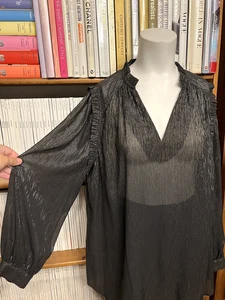 Camisa Blusa Phase Eight Damas 18 Top Lúrex Dorado Brillante Volantes Transparente Metálica - Imagen 1 de 10