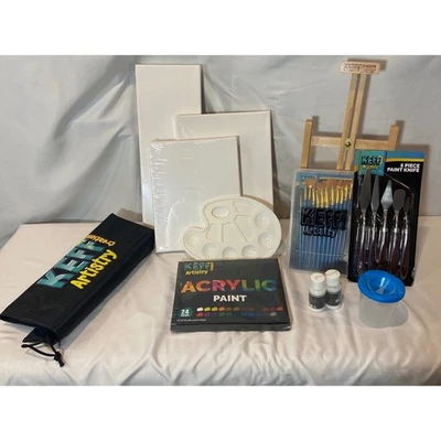 Conjunto de pintura acrílica KEFF Artistry com telas pincéis paleta facas cavalete - Imagem 1 de 4