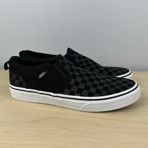 Vans Kids Youth Size 6.0 Asher Checker Black Classic Slip On Skate Shoes - Picture 1 of 10