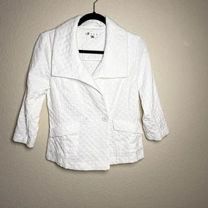 CAbi Blazer White Two Button Wide Lapel 3/4 Sleeve Size S #212 Businesscore - Picture 1 of 6