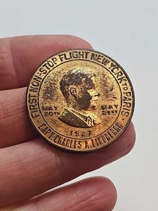 CHARLES LINDBERGH AVIATION MEDAL 1 1/4" token coin vintage 1927 real - Picture 1 of 5