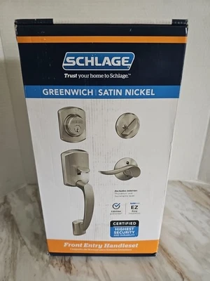 Schlage F60 GRW 619 SAC Greenwich Deadbolt with Sacramento Lever in Satin Nickel - Image 1 of 4