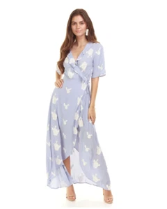 Maxi Vestido Envolvente Azul Lost + Wander Flower Power Bordado Alto-Bajo Med Nuevo con Etiquetas - Imagen 1 de 8