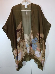 NWT Women's Sonoma Goods For Life Avocado Boho Floral Tropical Kimono One Size - Picture 1 of 12