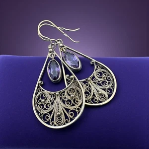 VINTAGE stone ALEXANDRITE jewelry russian BIG Earrings Art SILVER 875 old scan - Picture 1 of 20