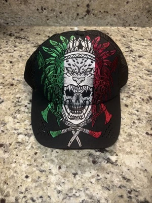 Sombrero de Camionero AFFLICTION Talla Única Negro Dorado Dios Modelo Calavera Jefe NUEVO Foto 1 de 4