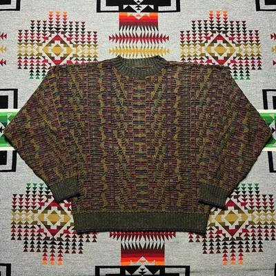 Suéter Gris Estilo Coogi Vintage Cuello Redondo Geométrico XL Abuelo Tejido B5 Foto 1 de 4