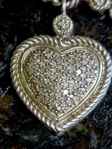 925 Sterling Silver Chain Bracelet 7" Pave CZ Large Puffed Heart & Key Chain ❤️ - Picture 1 of 22